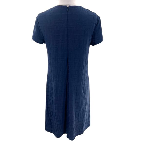 J McLaughlin Swing Dress Blue Jacquard Mini Knot Short Sleeve Stretch Pockets S - Picture 2 of 7
